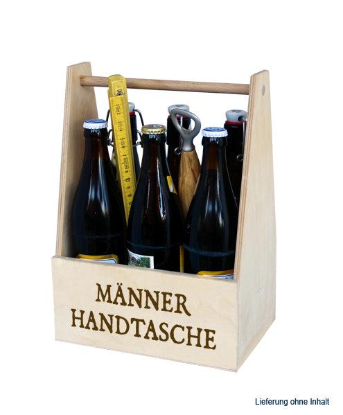 Holz-Flaschenträger MÄNNERHANDTASCHE für 6 Flaschen