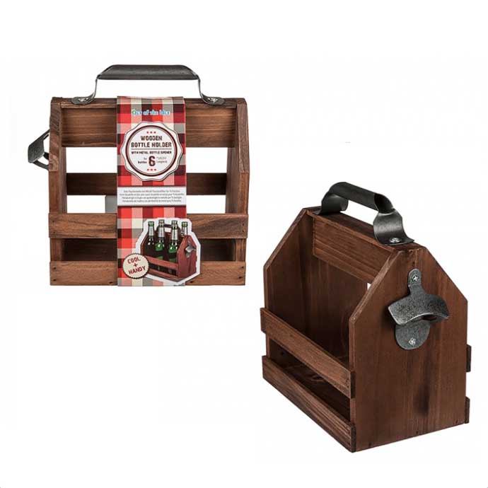 Holz Flaschenhalter mit Metall Flaschenöffner